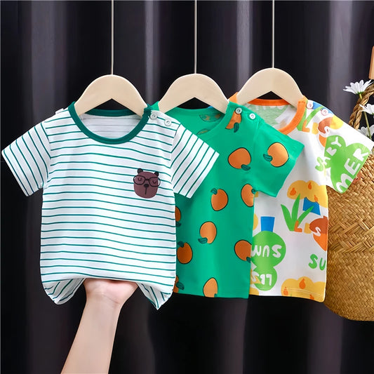 2024 Summer Children Cartoon T-shirt for Baby Boy Animal Printing Dinosaur Cat